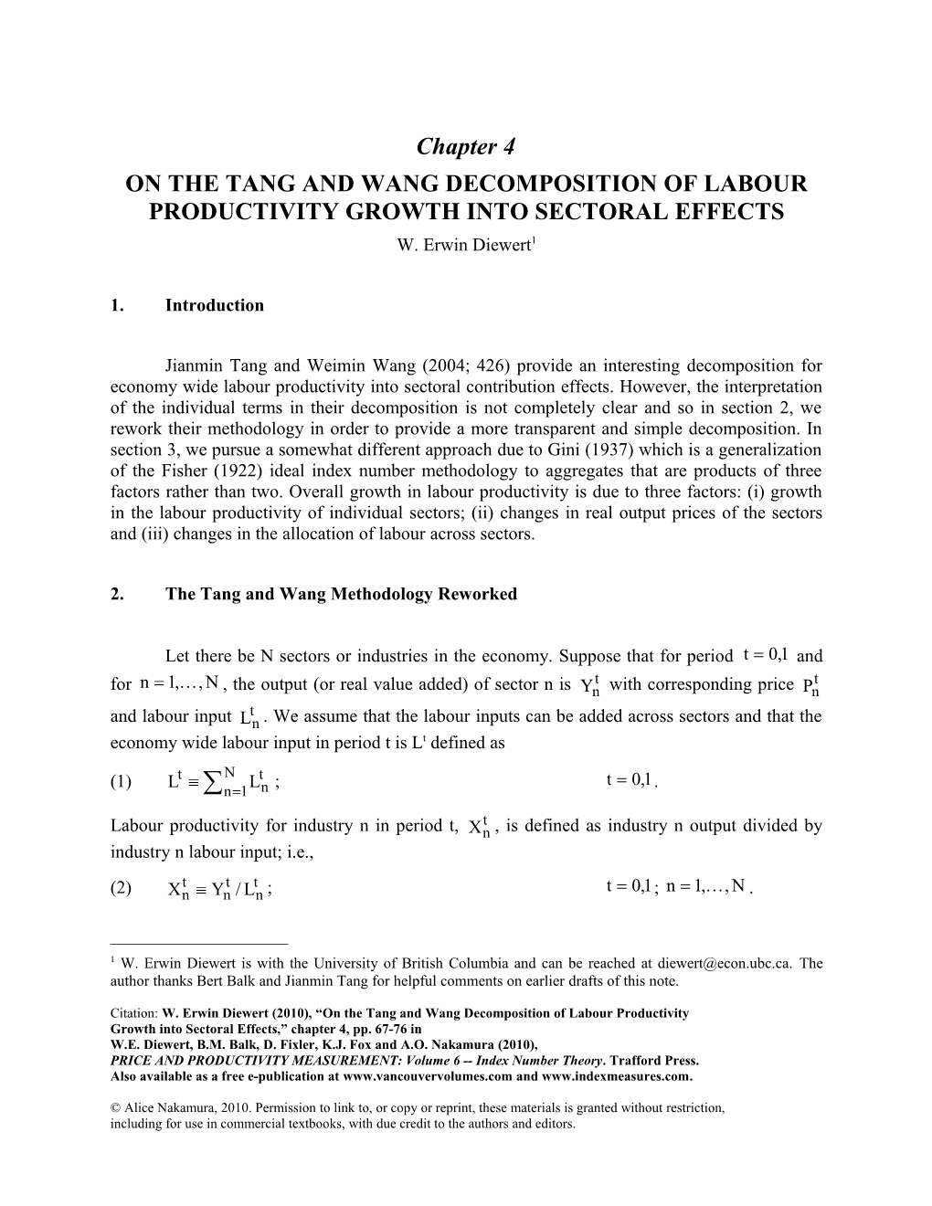 On the Tang and Wang Decomposition of Labour Productivity Growth Into Sectoral Effects