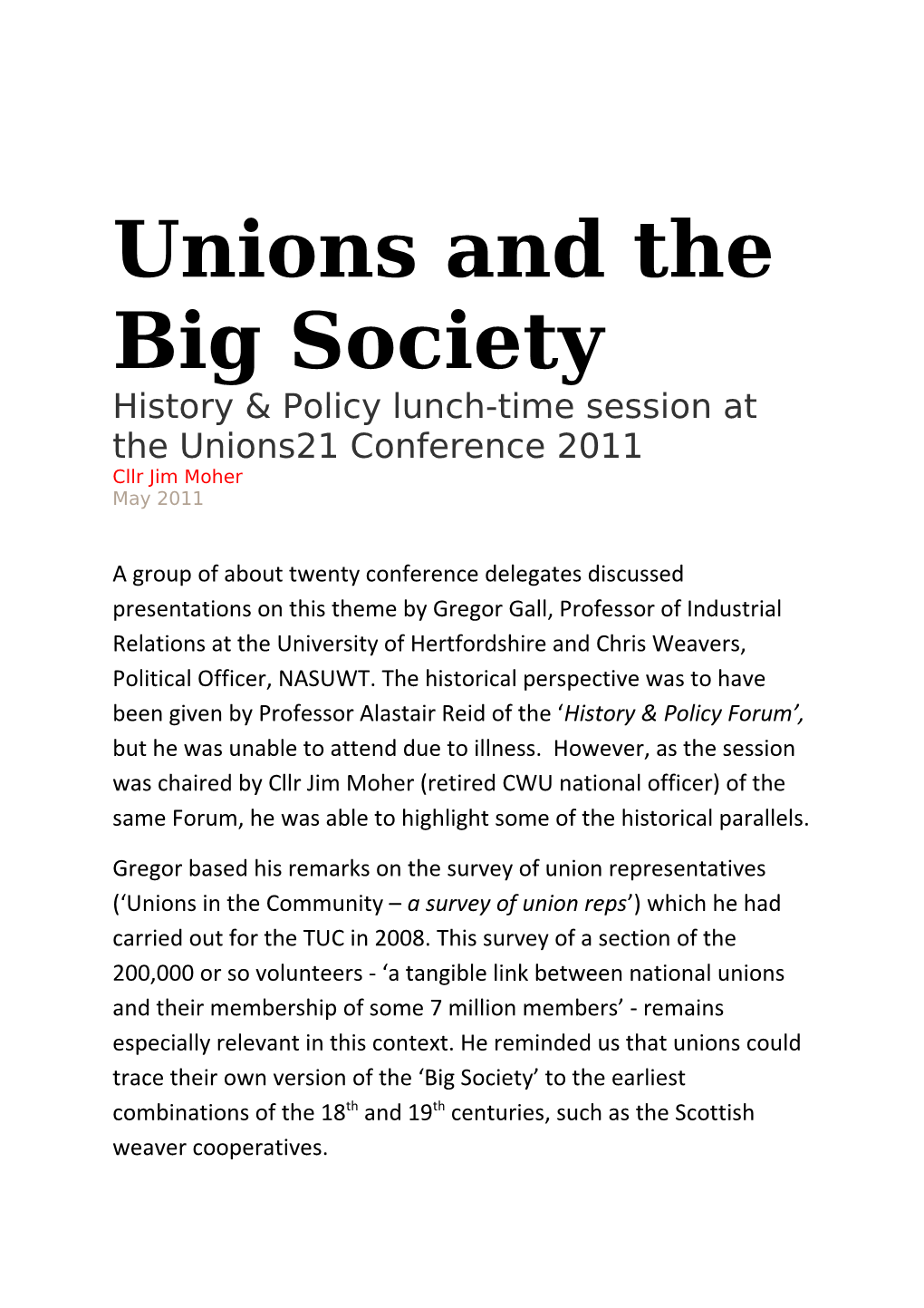 Unions and the Big Society