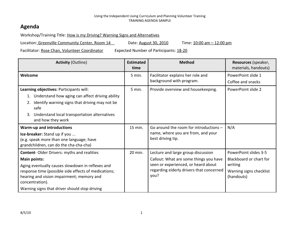 Developing an Individual Training Agenda