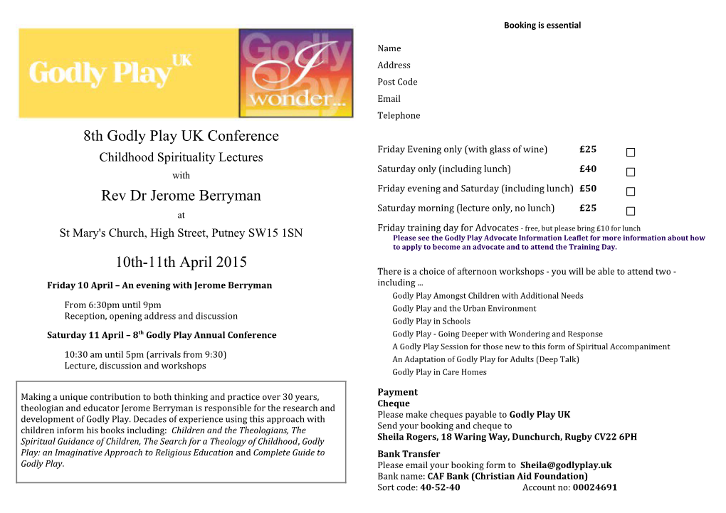 8Th Godly Play UK Conference