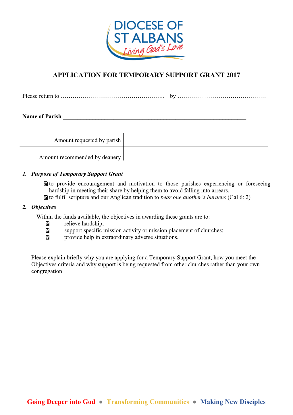 Application for Temporarysupport Grant 2017