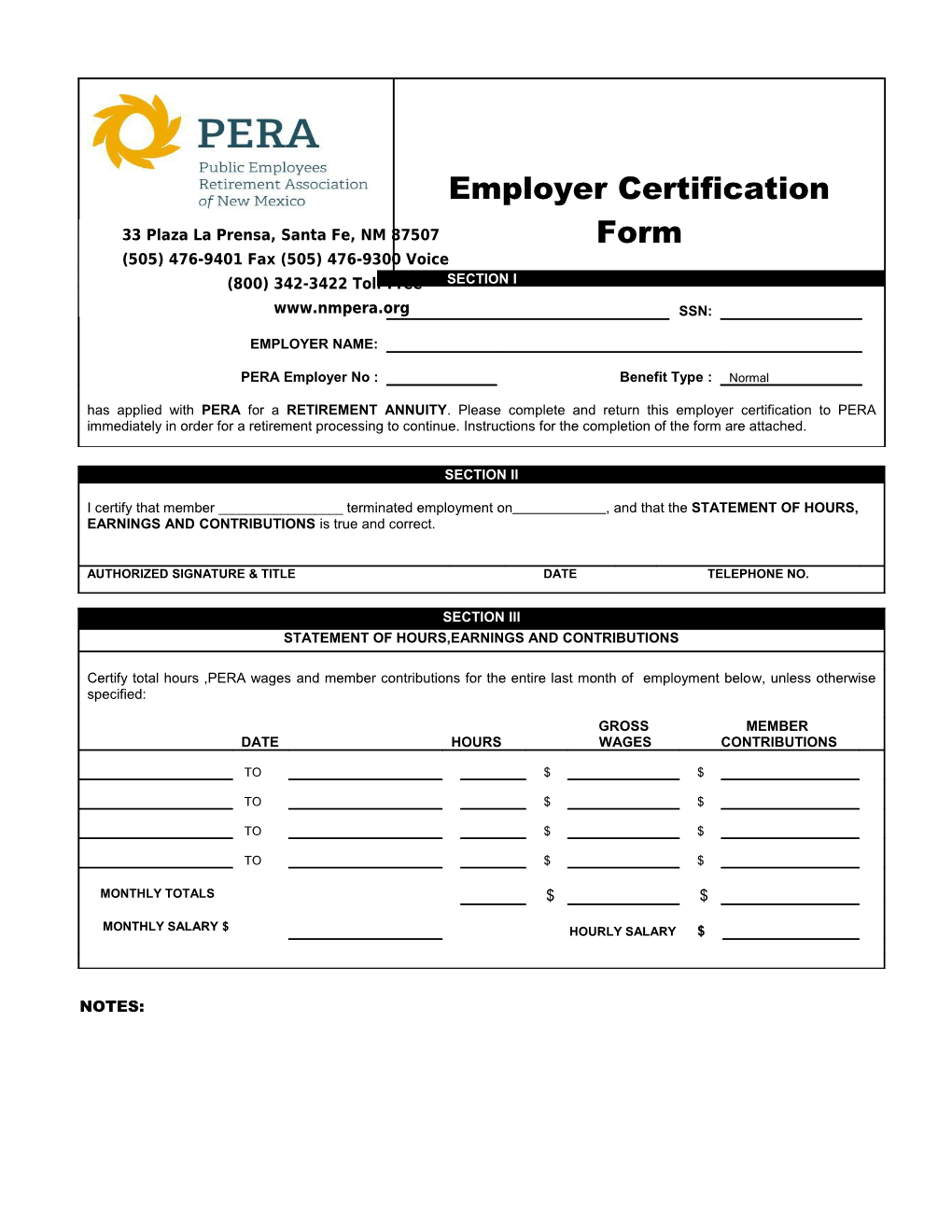 Employer Certification Form