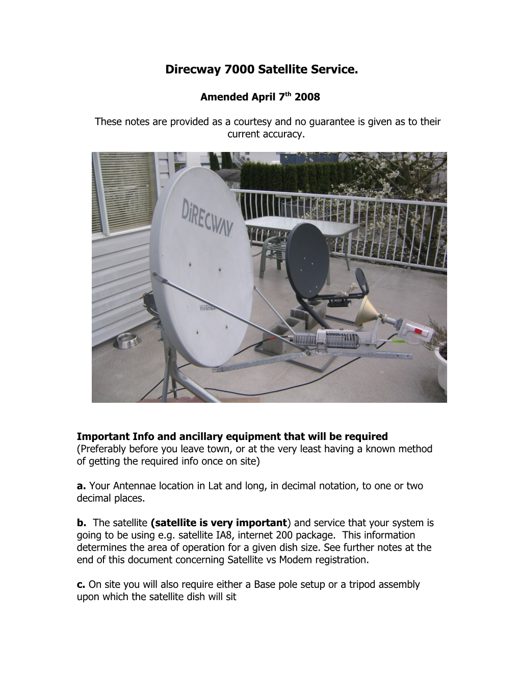 Direcway 7000 Satellite Service (Internet and Telephone) Installation