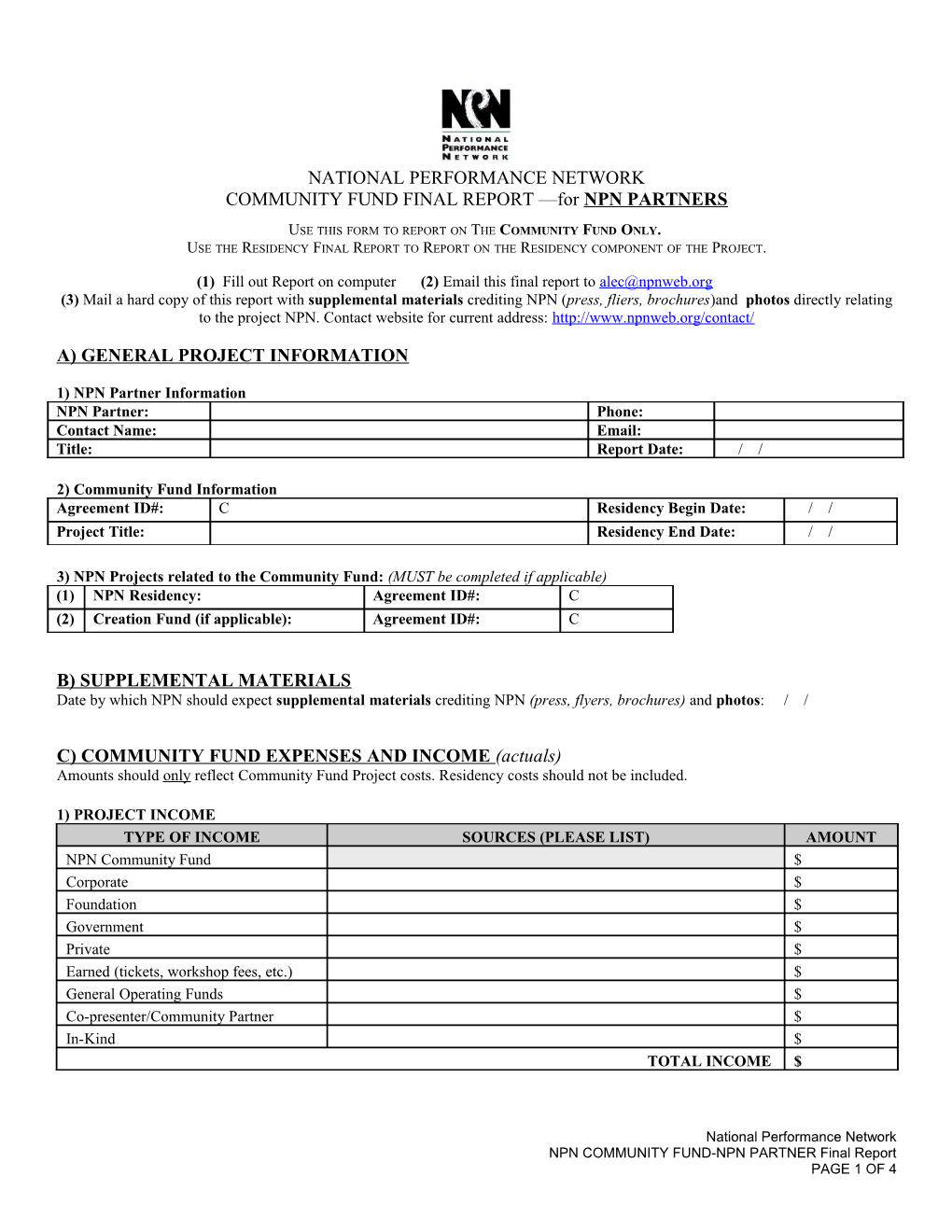 COMMUNITY FUND FINAL REPORT for NPN PARTNERS