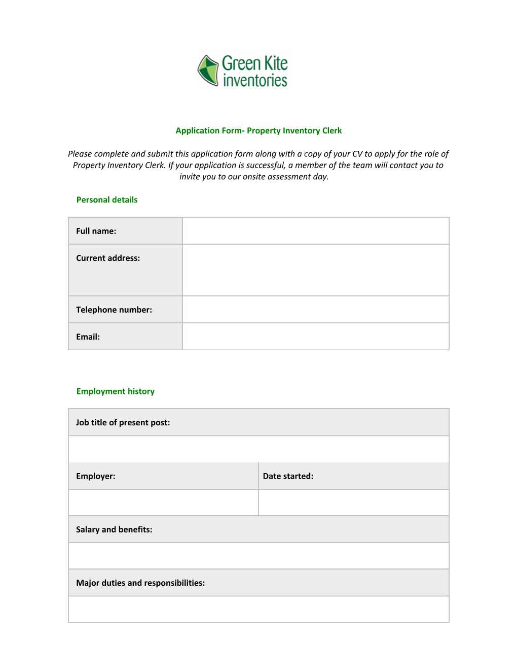 Application Form- Property Inventory Clerk