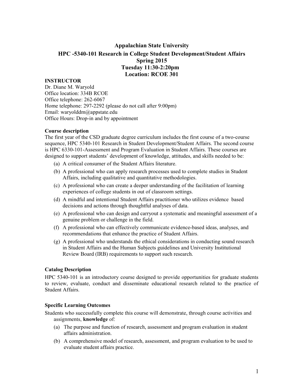 HPC -5340-101 Research in Student Development/Student Affairs