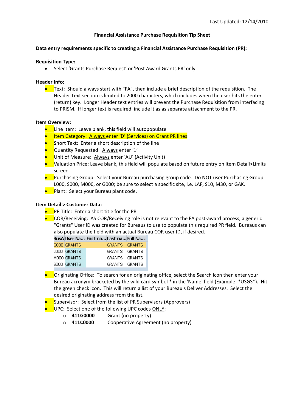 Financial Assistance Purchase Requisition Tip Sheet