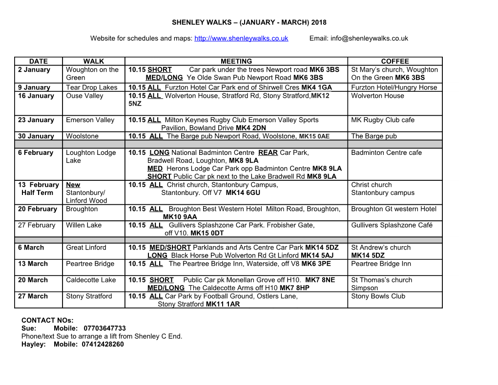 Shenley Walks (January - March) 2018