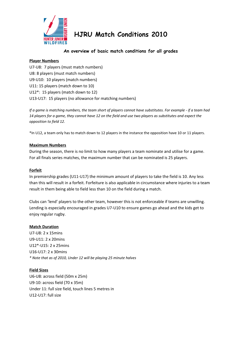 An Overview of Basic Match Conditions for All Grades