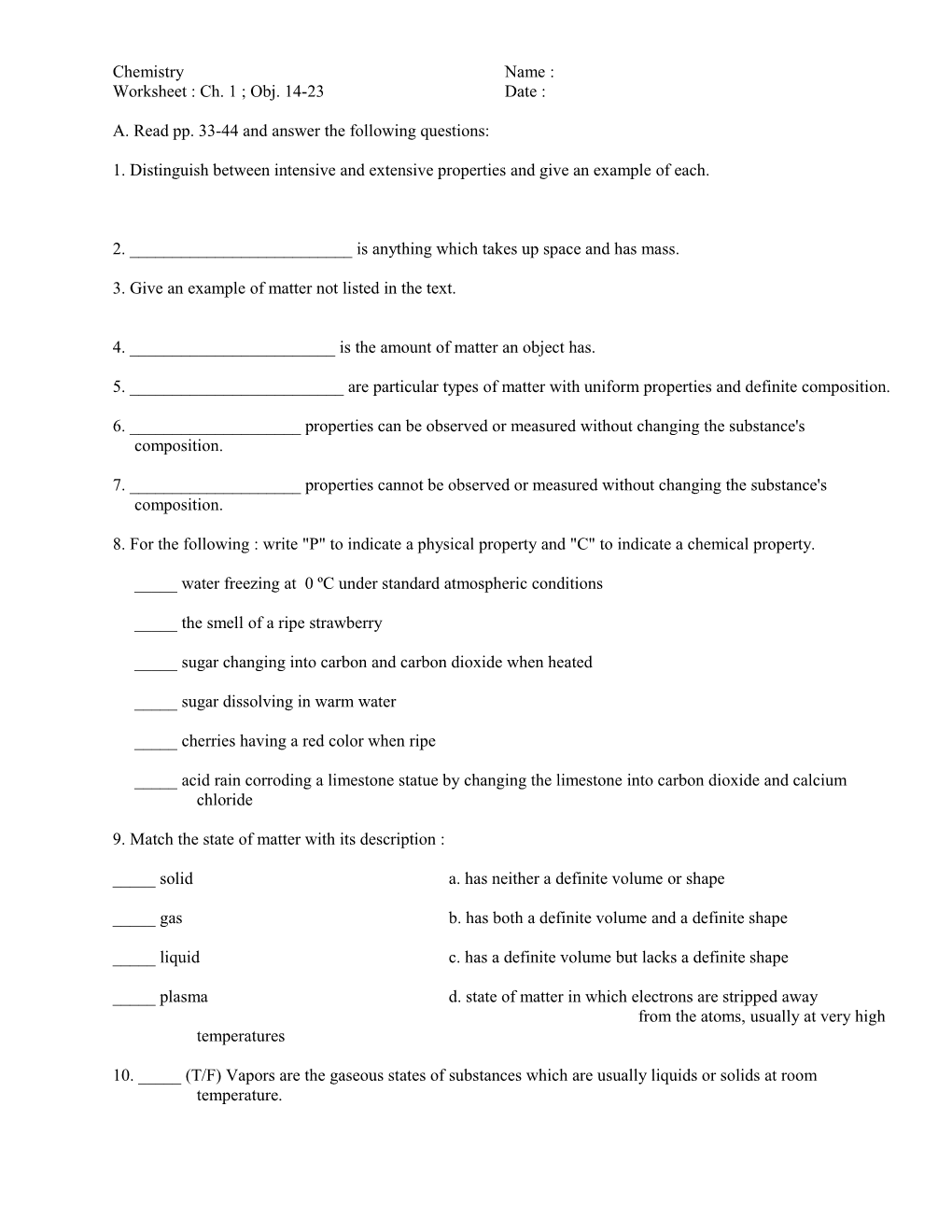 A. Read Pp. 33-44 and Answer the Following Questions