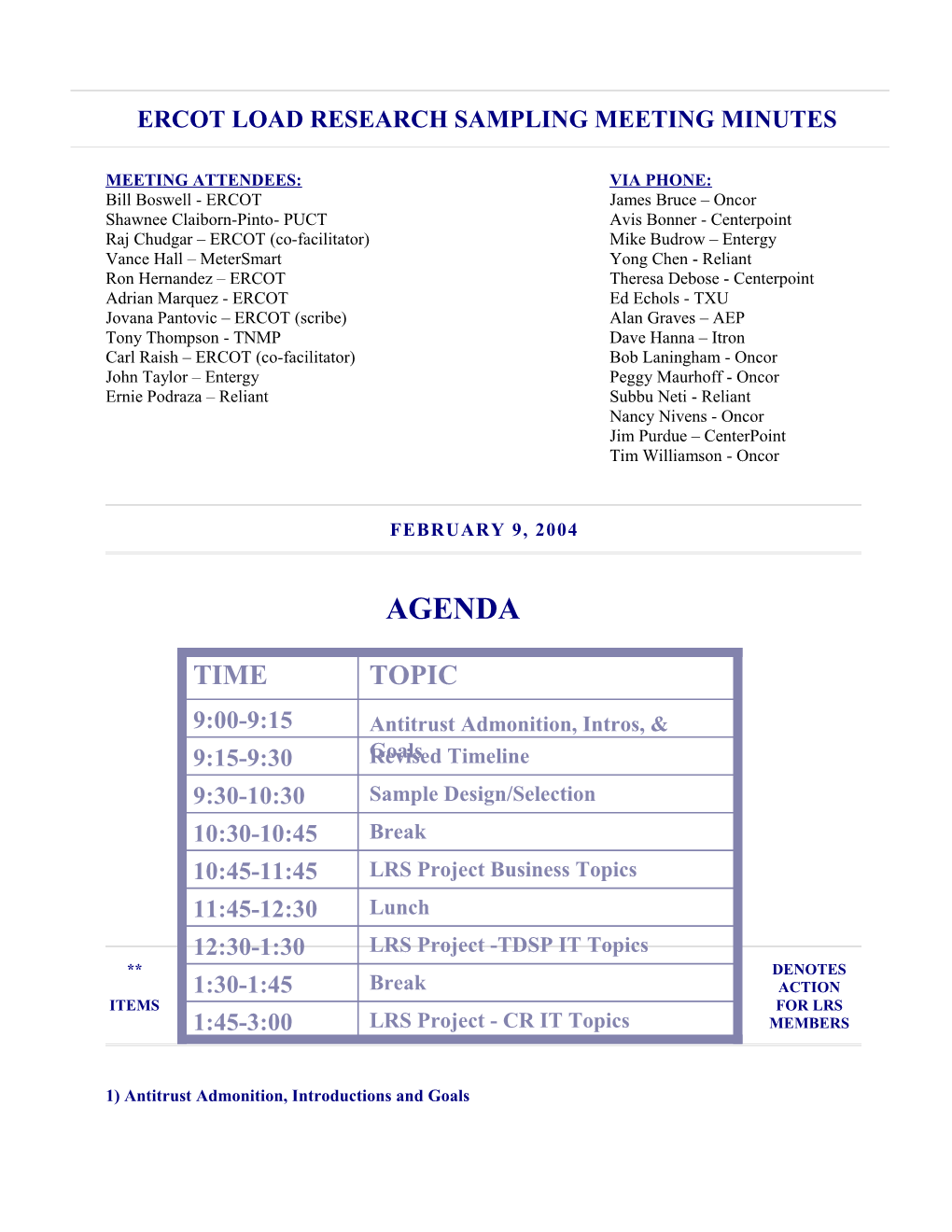 ERCOT Load Research SAMPLING Meeting MINUTES