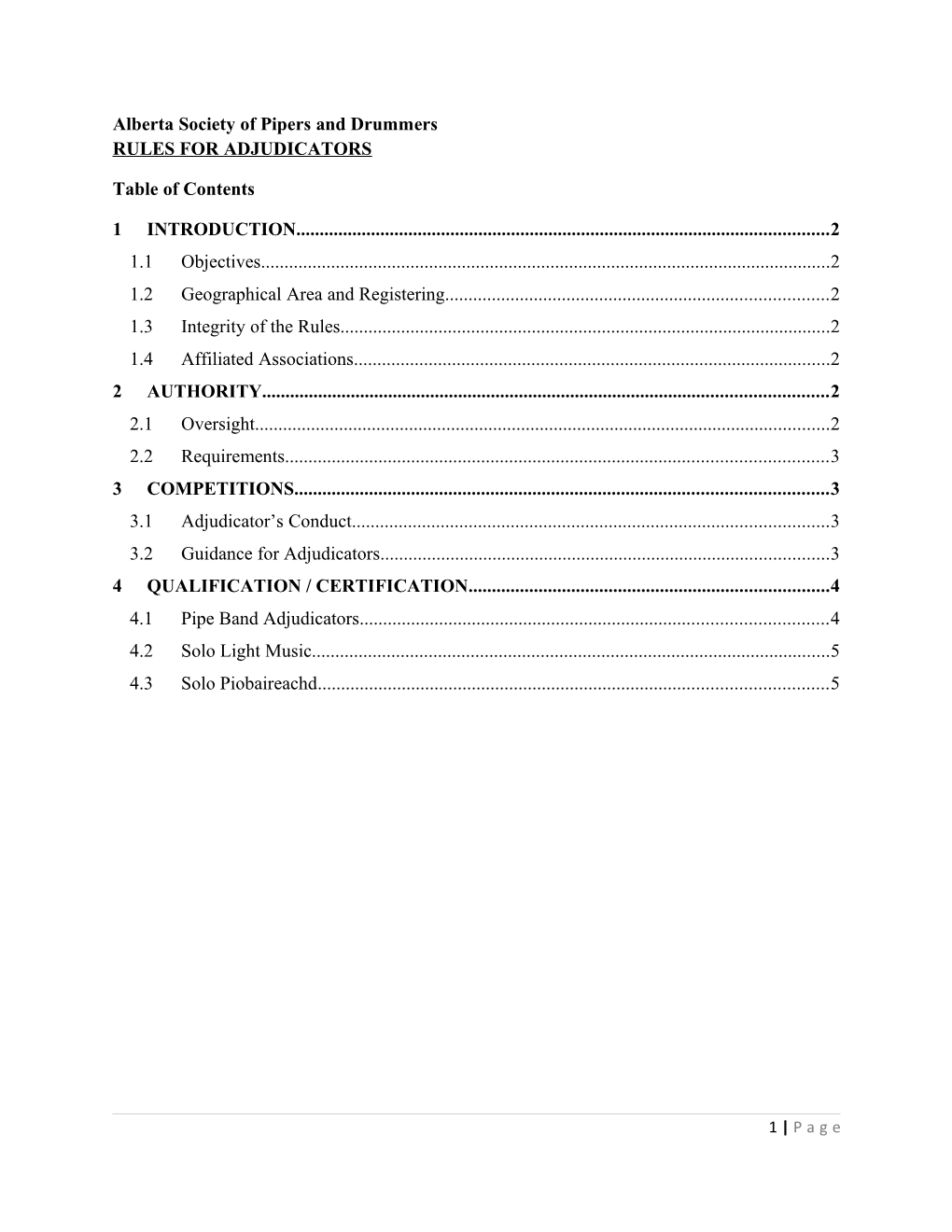 Alberta Society of Pipers and Drummers RULES for ADJUDICATORS