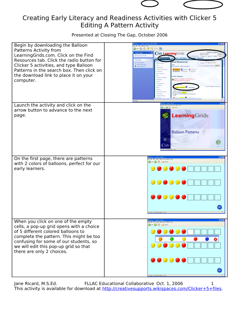 Creating Early Literacy and Readiness Activities with Clicker 5