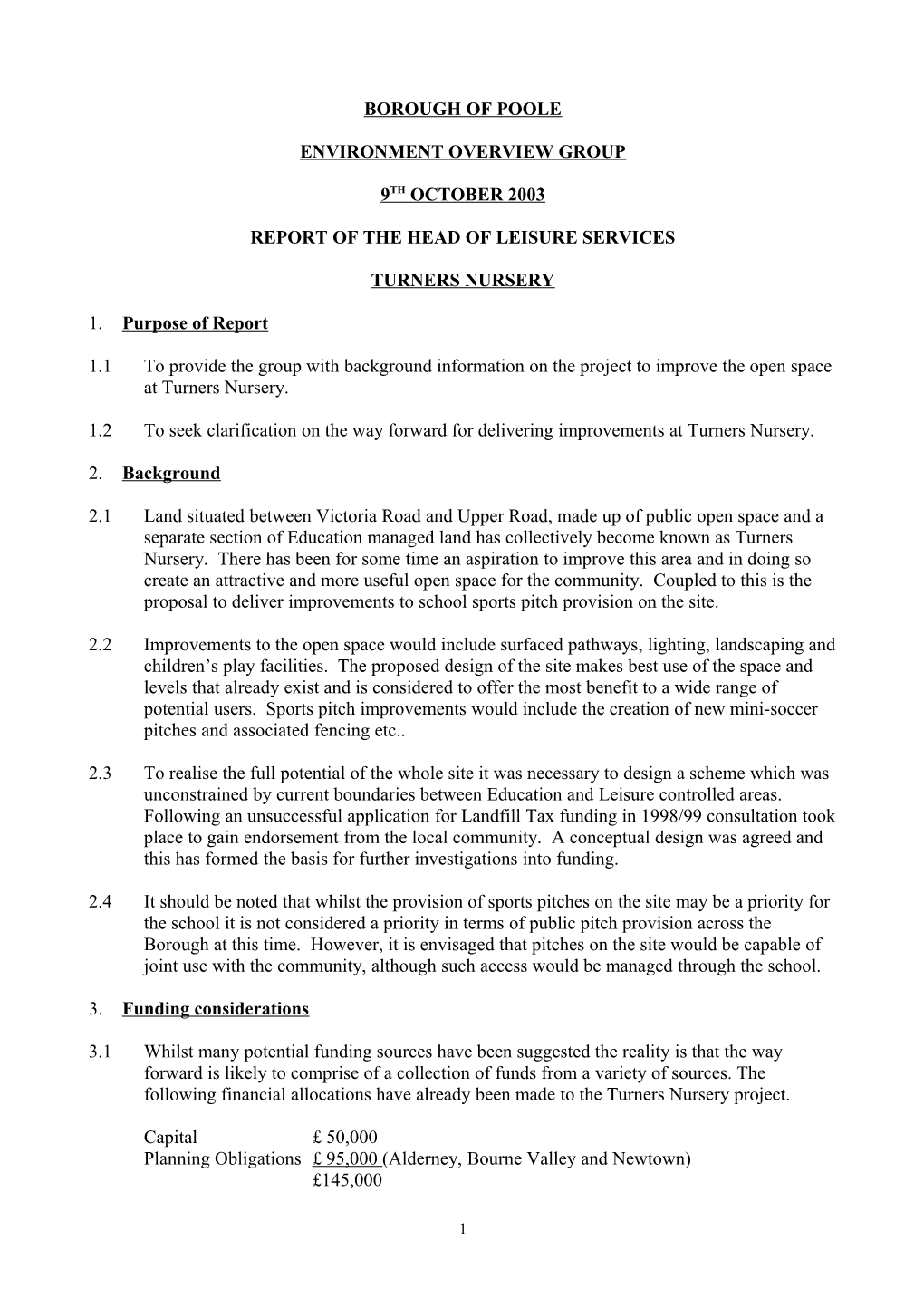 Report of the Head of Leisure Services