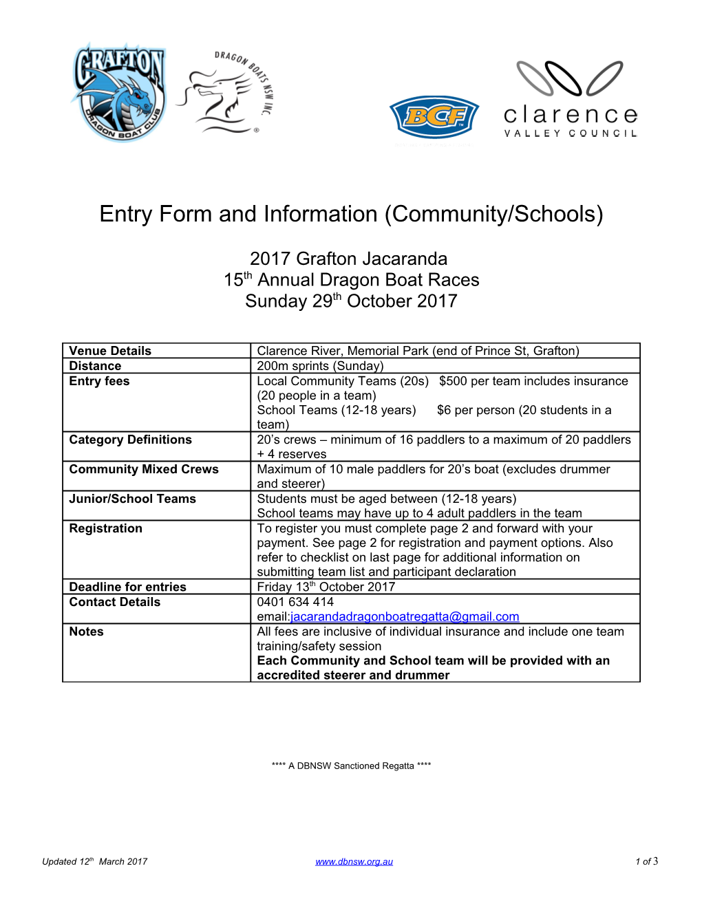 Entry Form and Information (Community/Schools)