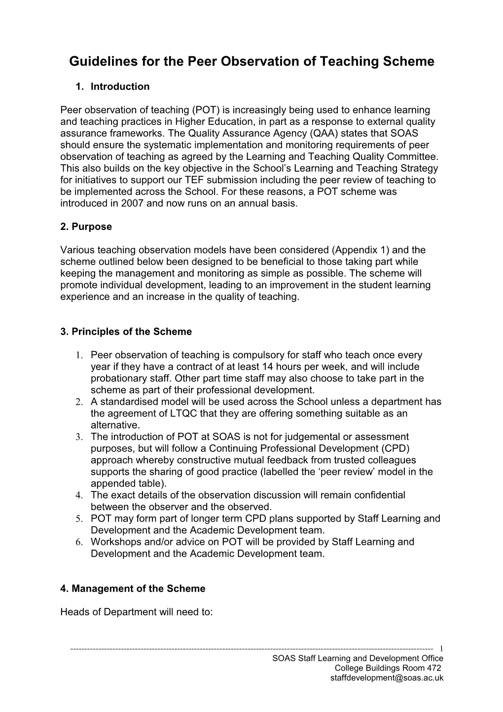 Guidelines for the Peer Observation of Teaching Scheme