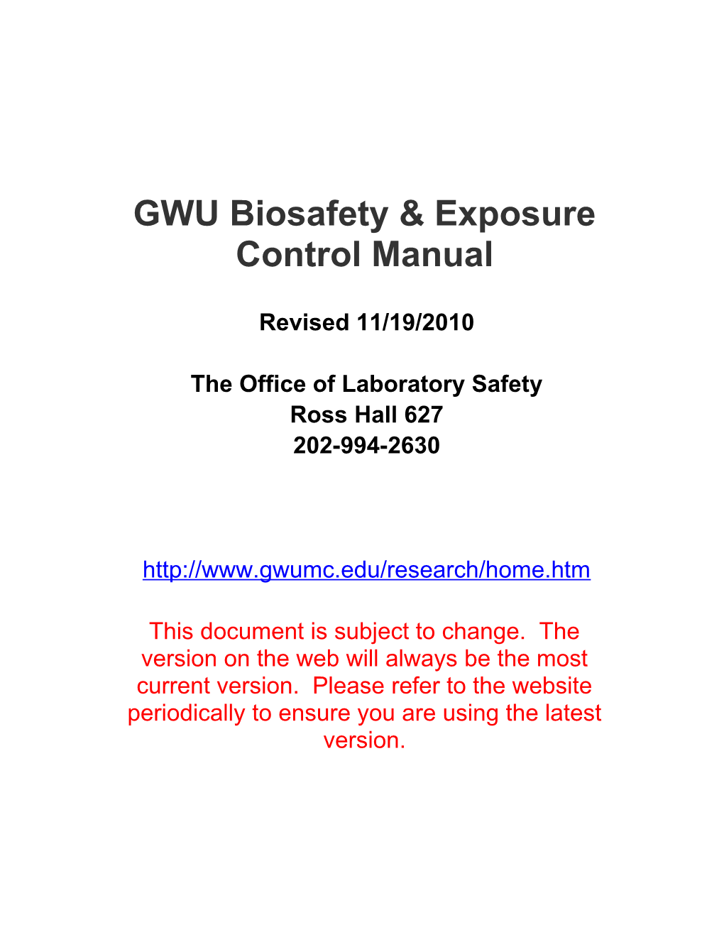 GWU Biosafety Manual