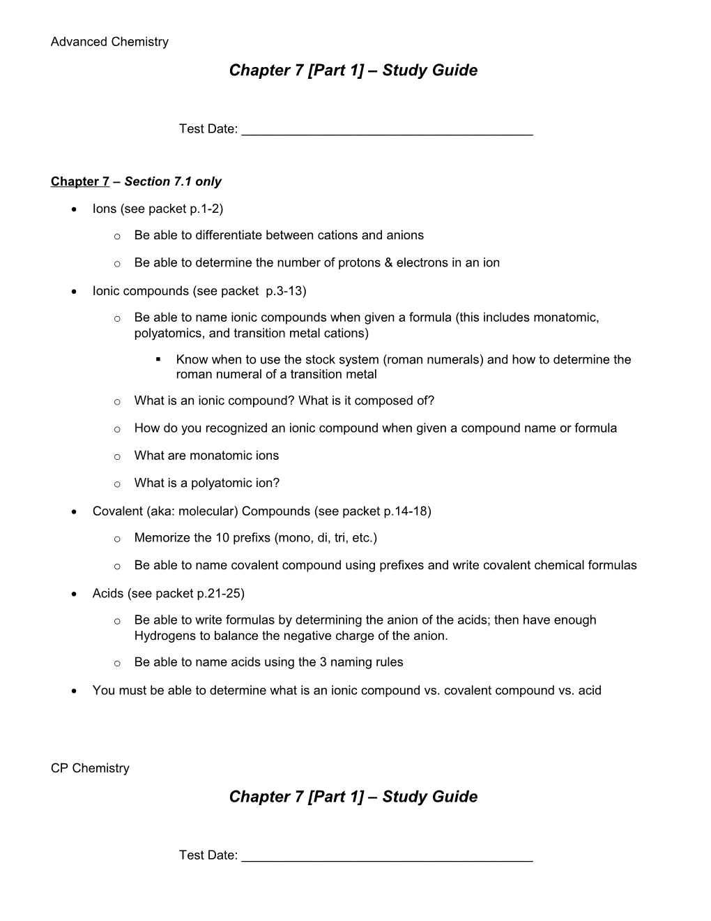 Chapter 7 Part 1 Study Guide