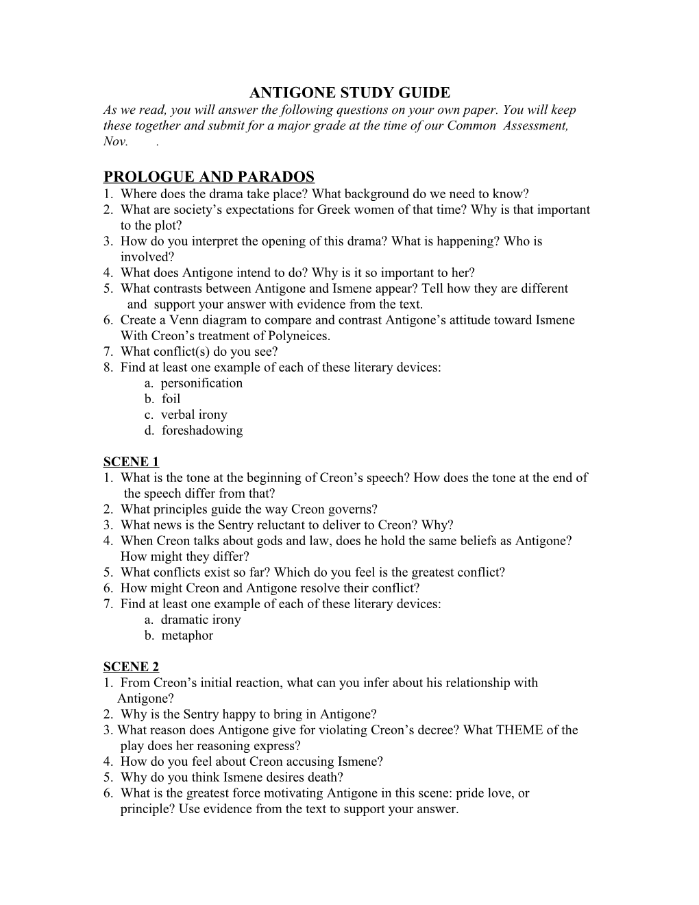 Antigone Study Guide