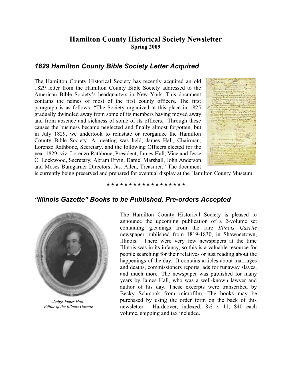 Hamilton County Historical Society Newsletter
