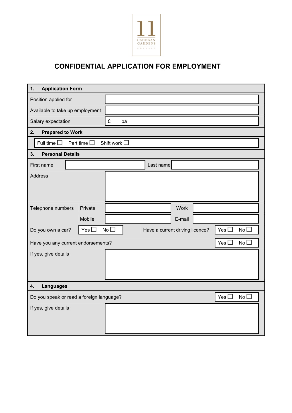Application Form 1 Confidential Application for Employment