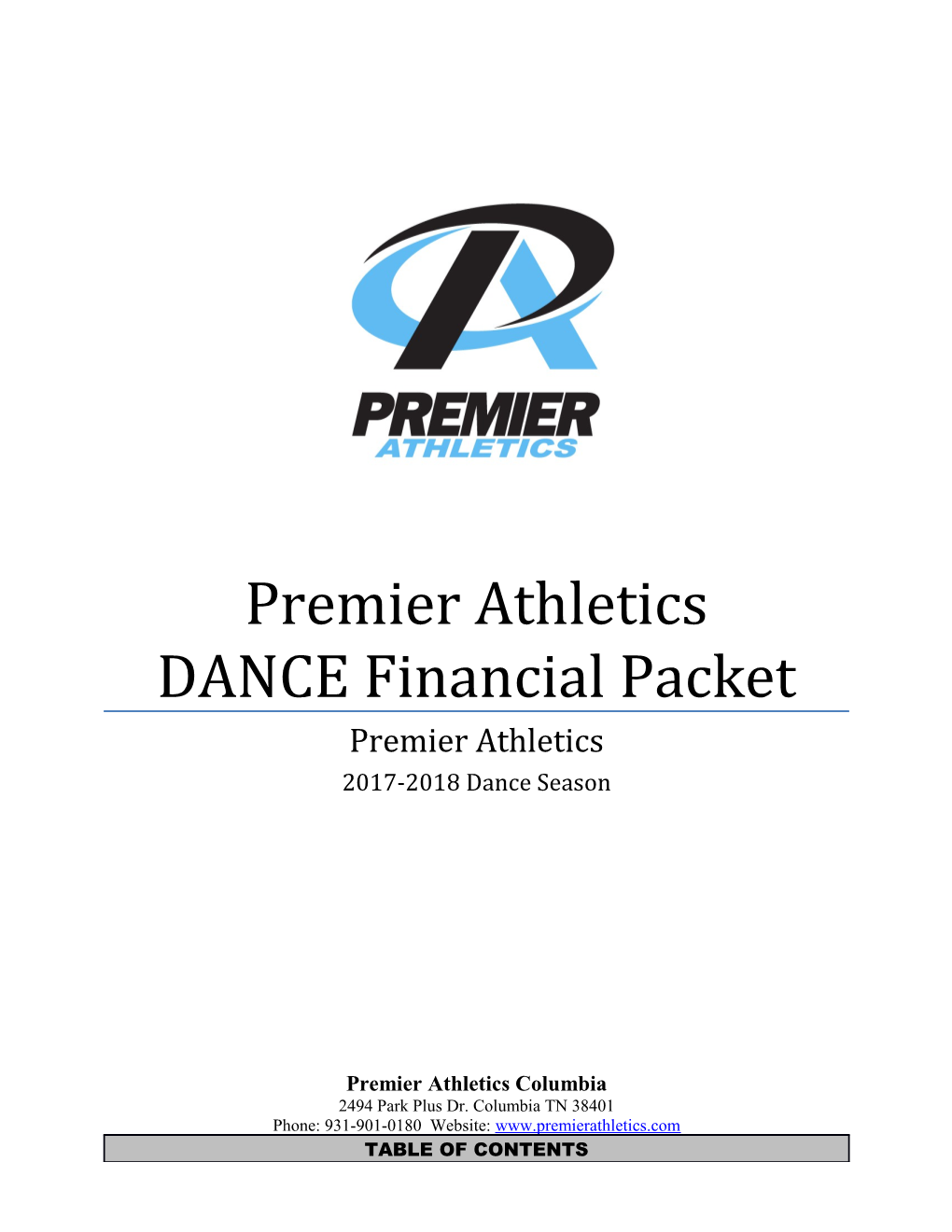 Premier Athletics DANCE Financial Packet