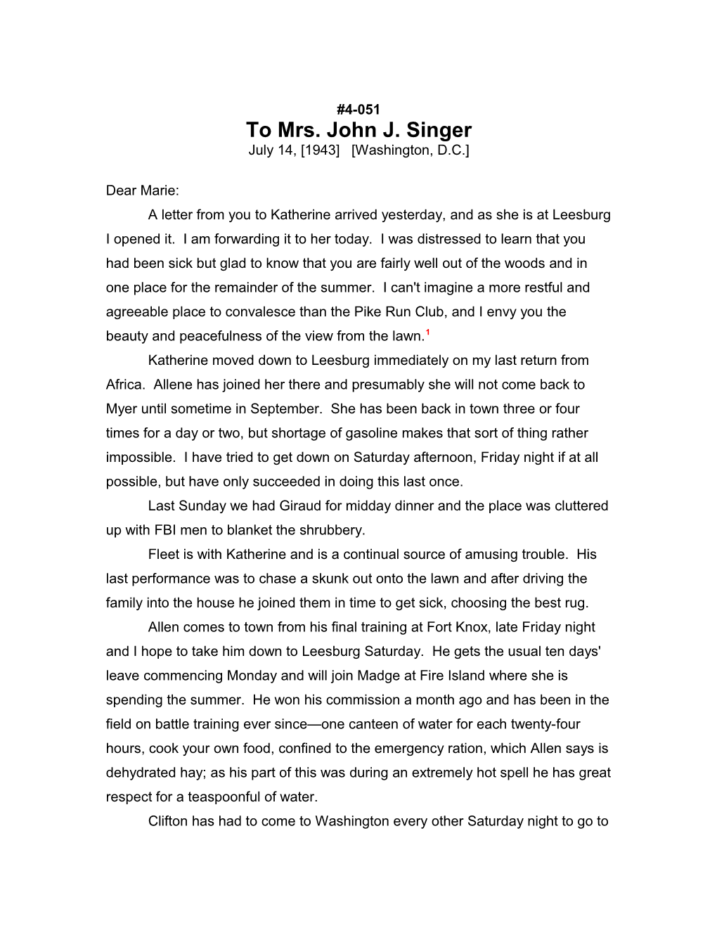 To Mrs. John J. Singer