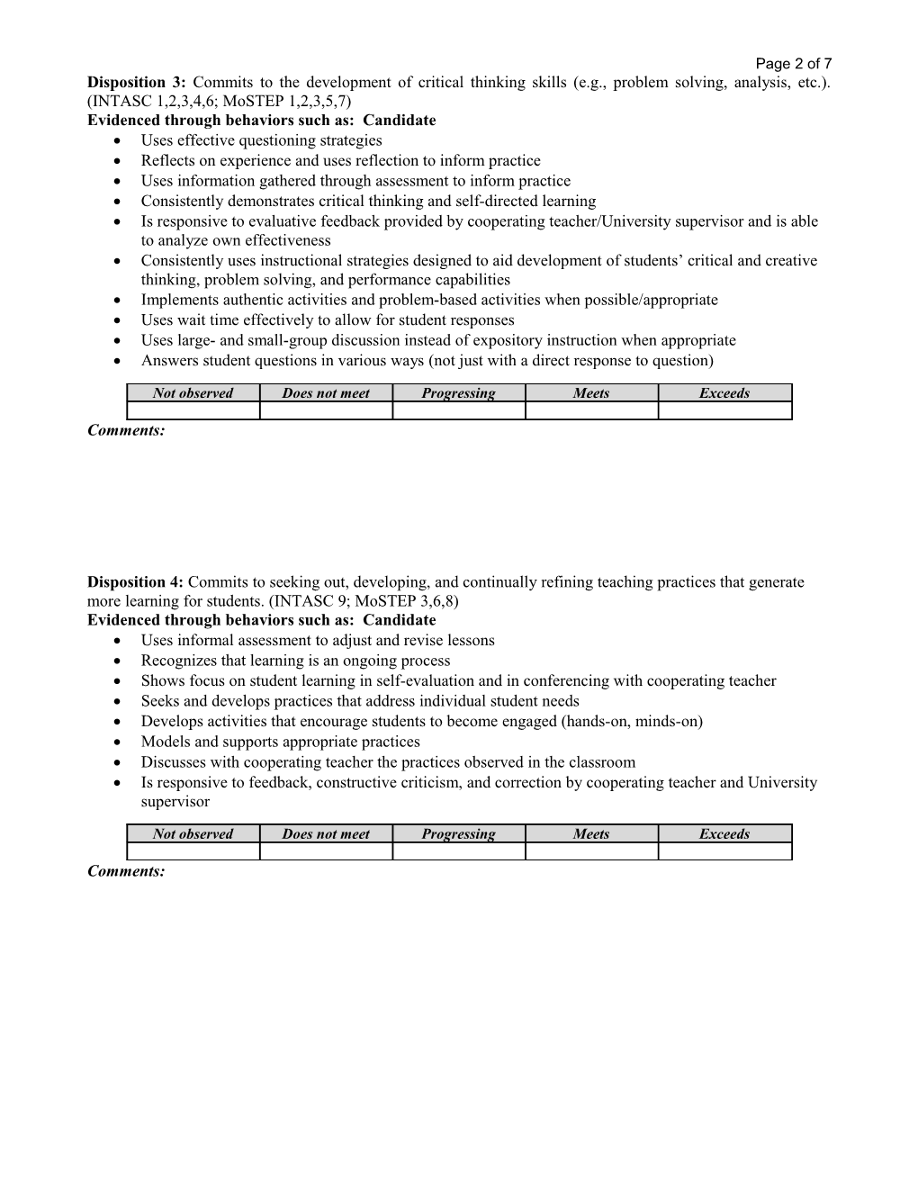 Teacher Candidate Dispositions Assessment Form