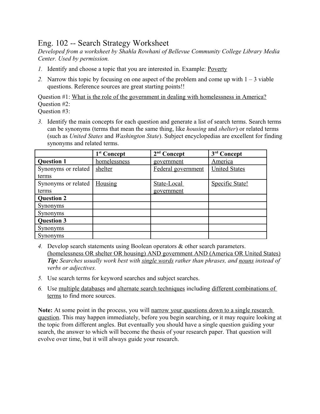 Eng. 102 Search Strategy Worksheet