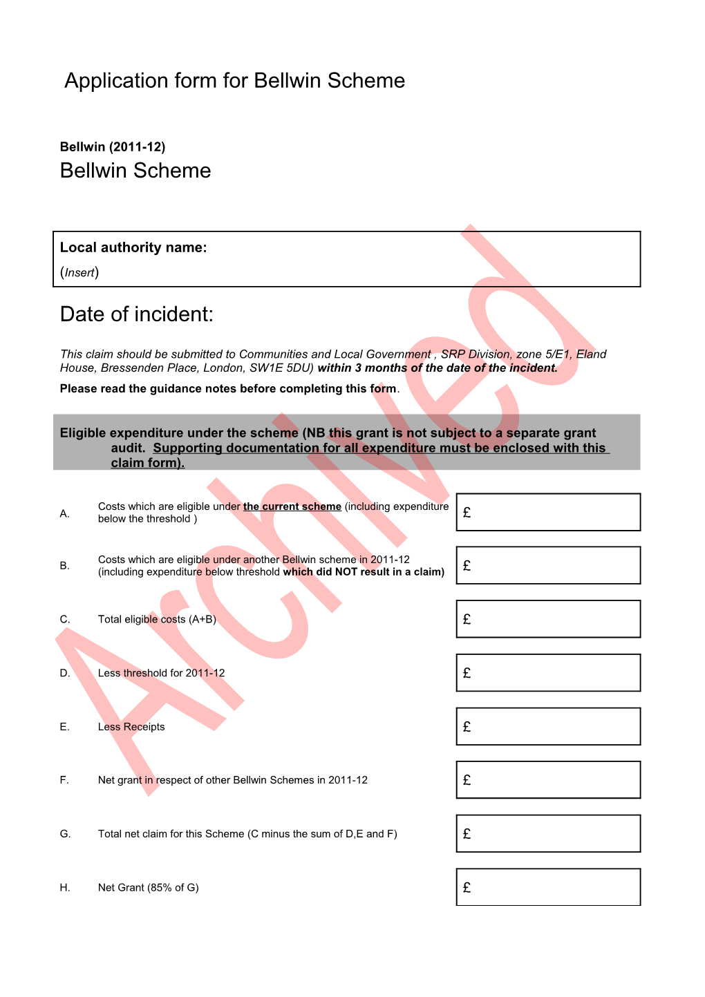 Application Form for Bellwin Scheme