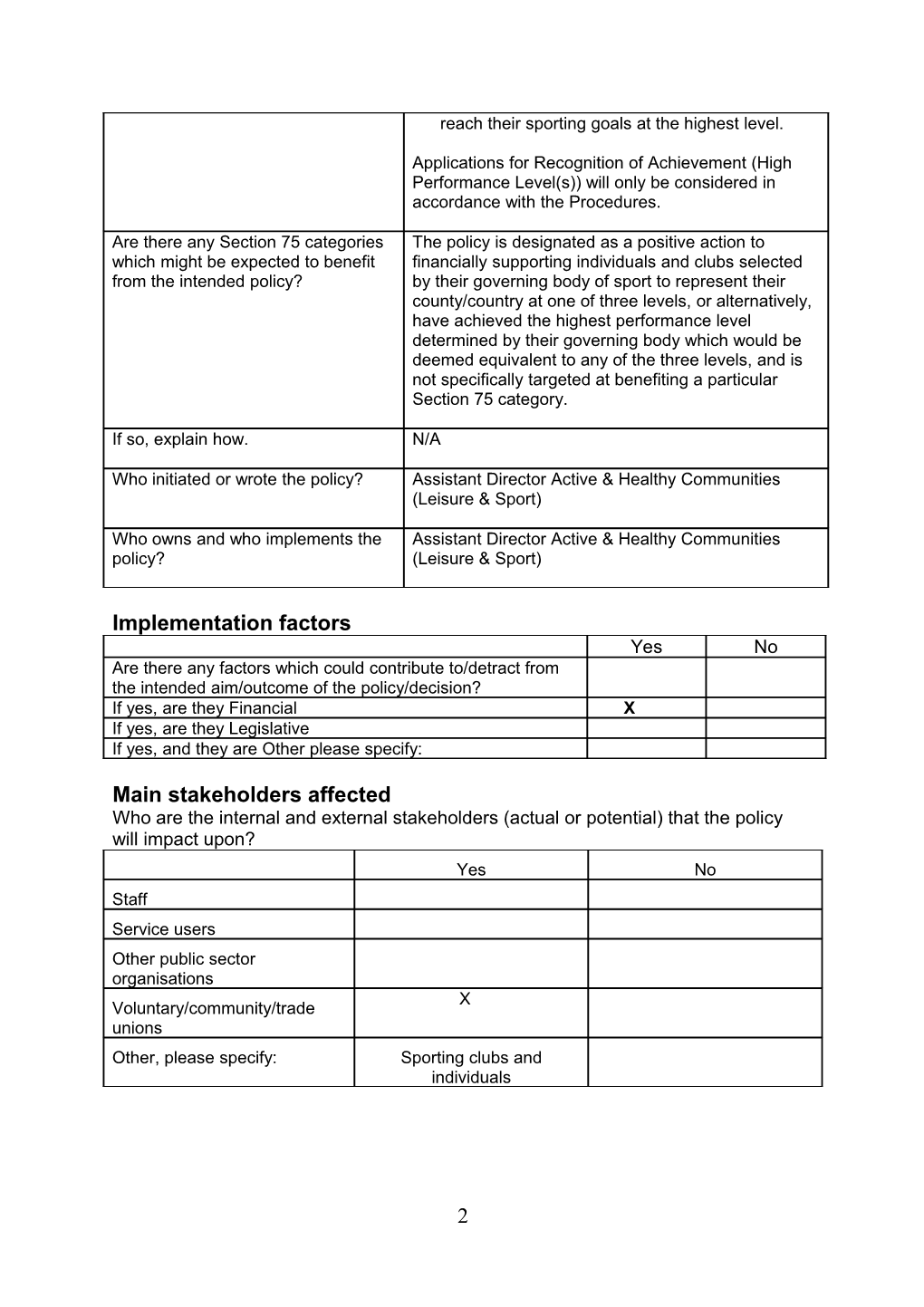 Newry, Mourne and Down District Council Policy Screening Form s2