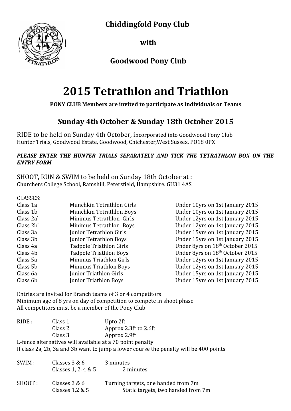 New Forest Hunts Pony Club Annual Tetrathlon & Triathon