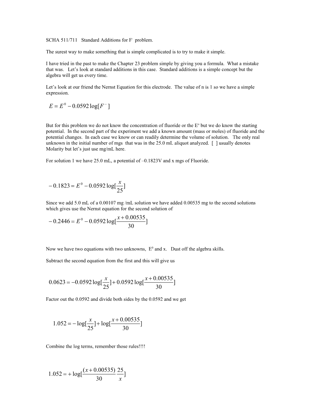 SCHA 511/711 Standard Additions for F- Problem