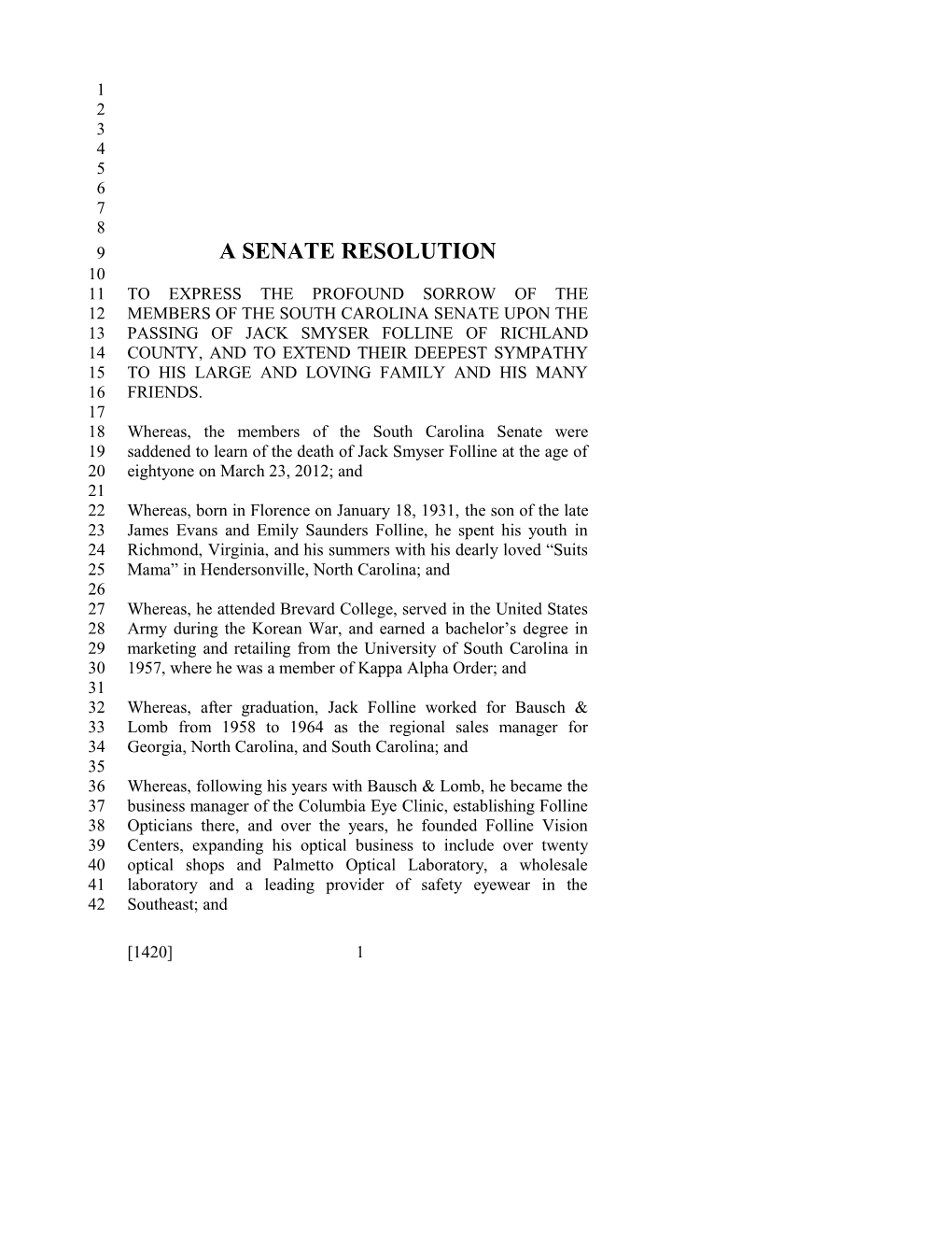 A Senate Resolution s6