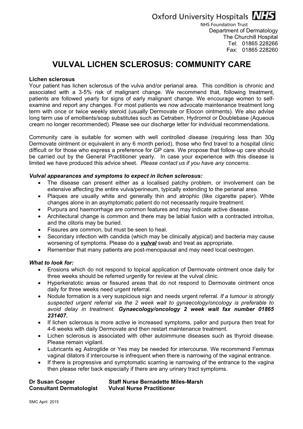 Vulval Lichen Sclerosus: Community Care