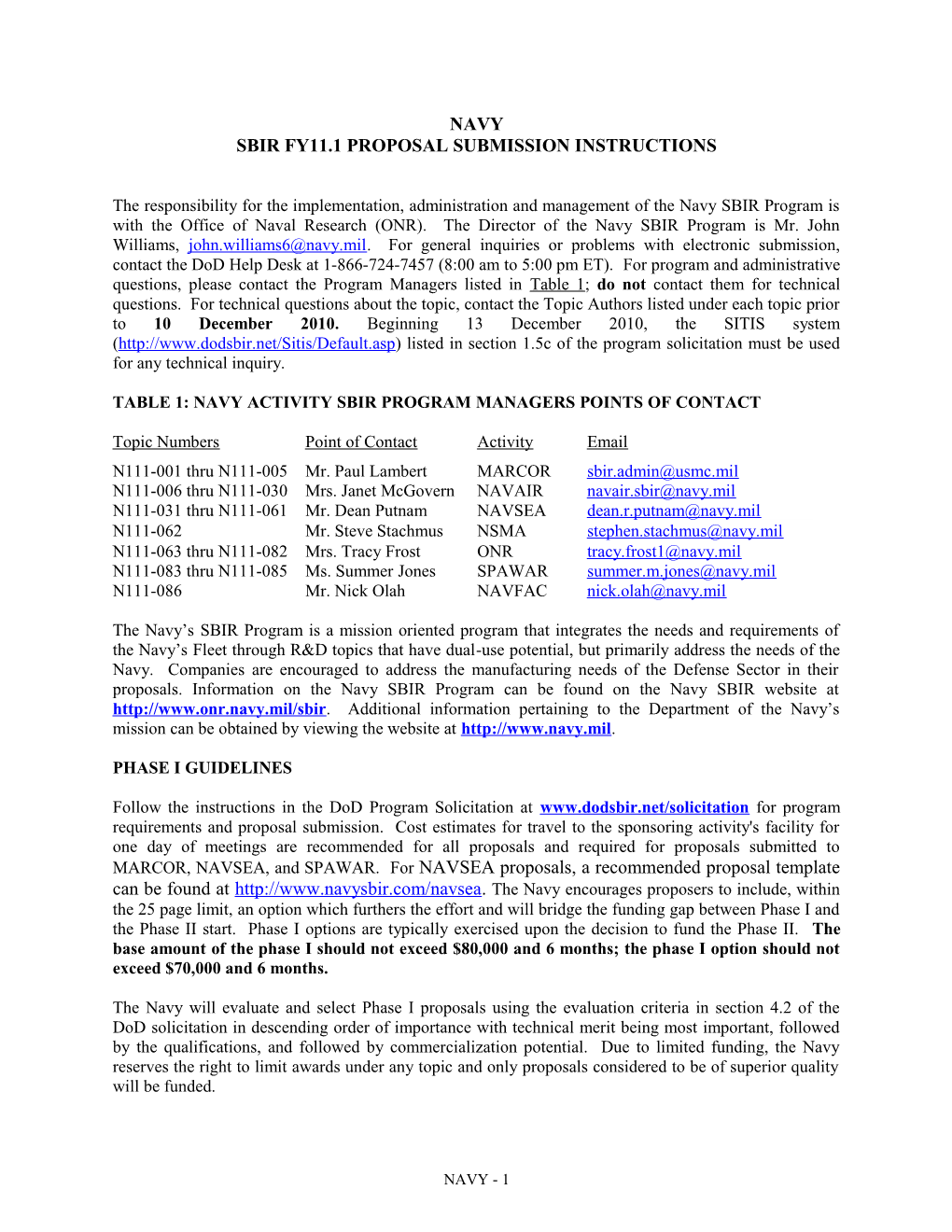 Sbir Fy11.1 Proposal Submission Instructions