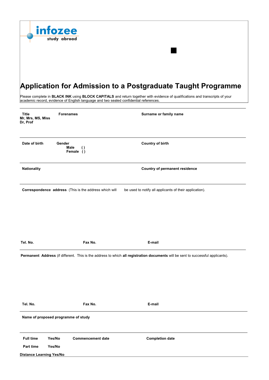 Application for Admission to a Postgraduate Taught Programme
