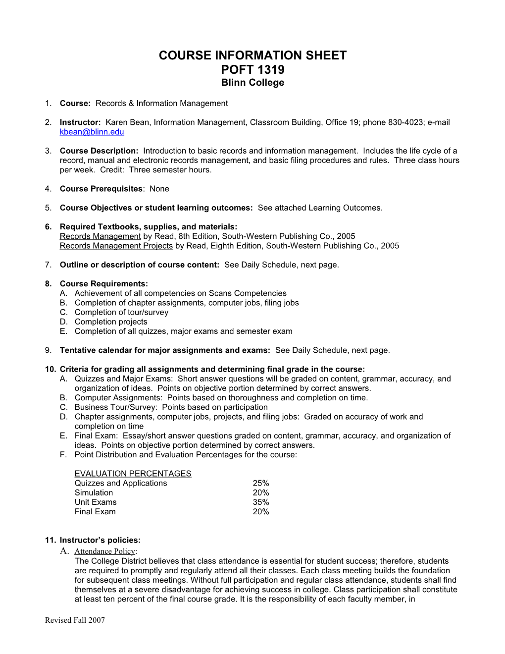 Course Information Sheet