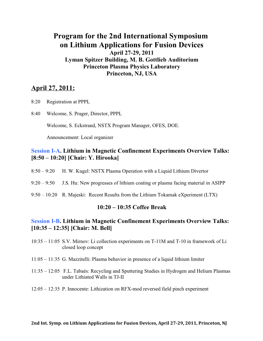 Program for the 2Nd International Symposium