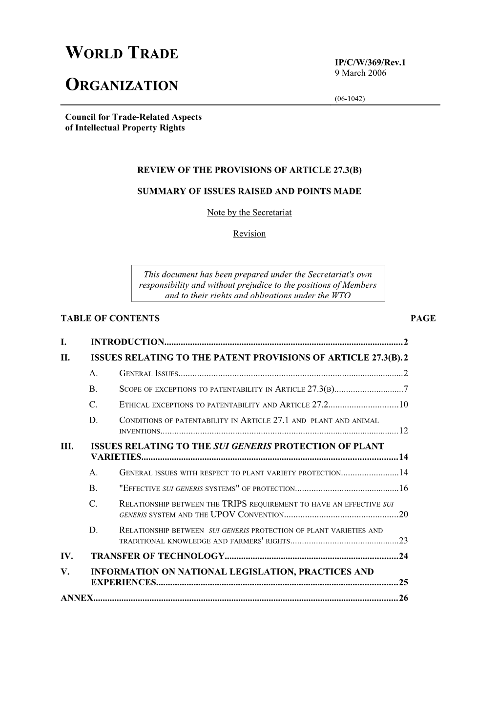 Review of the Provisions of Article 27.3(B)