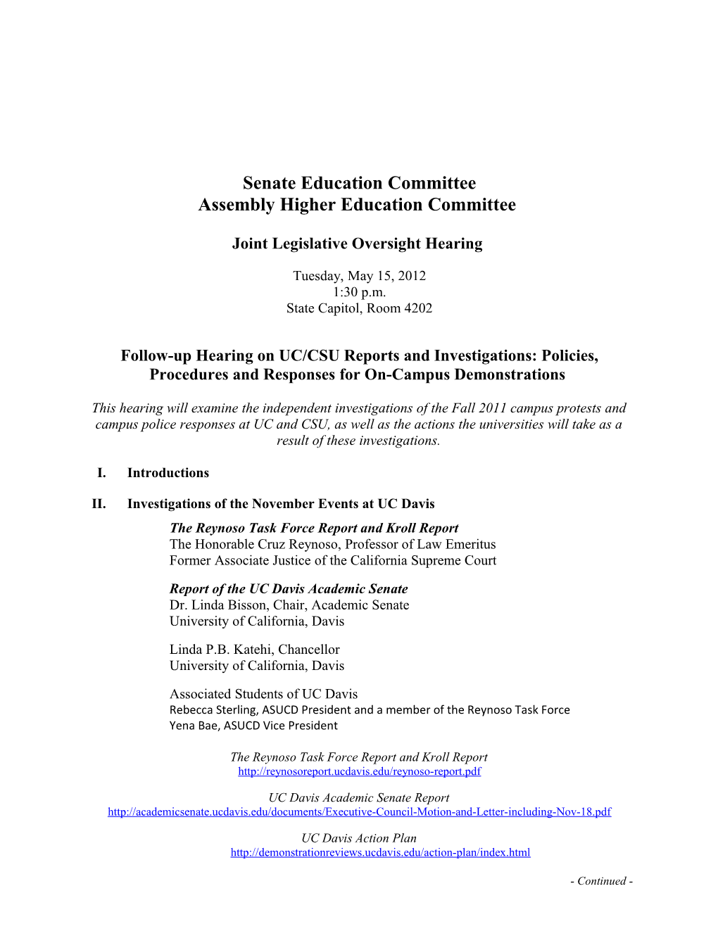 Joint Legislative Oversight Hearing Page 2