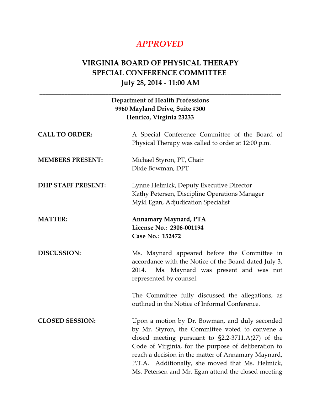 Virginia Board of Physical Therapy s1