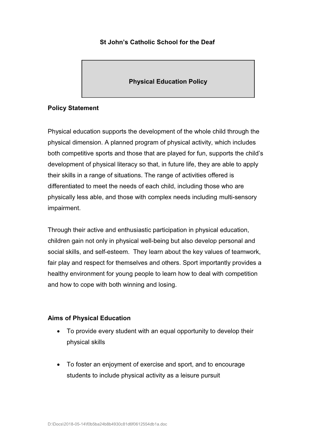 St John S Catholic School for the Deaf RE Policy