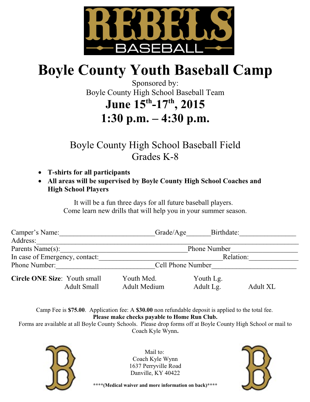 Boyle County Youth Baseball Camp