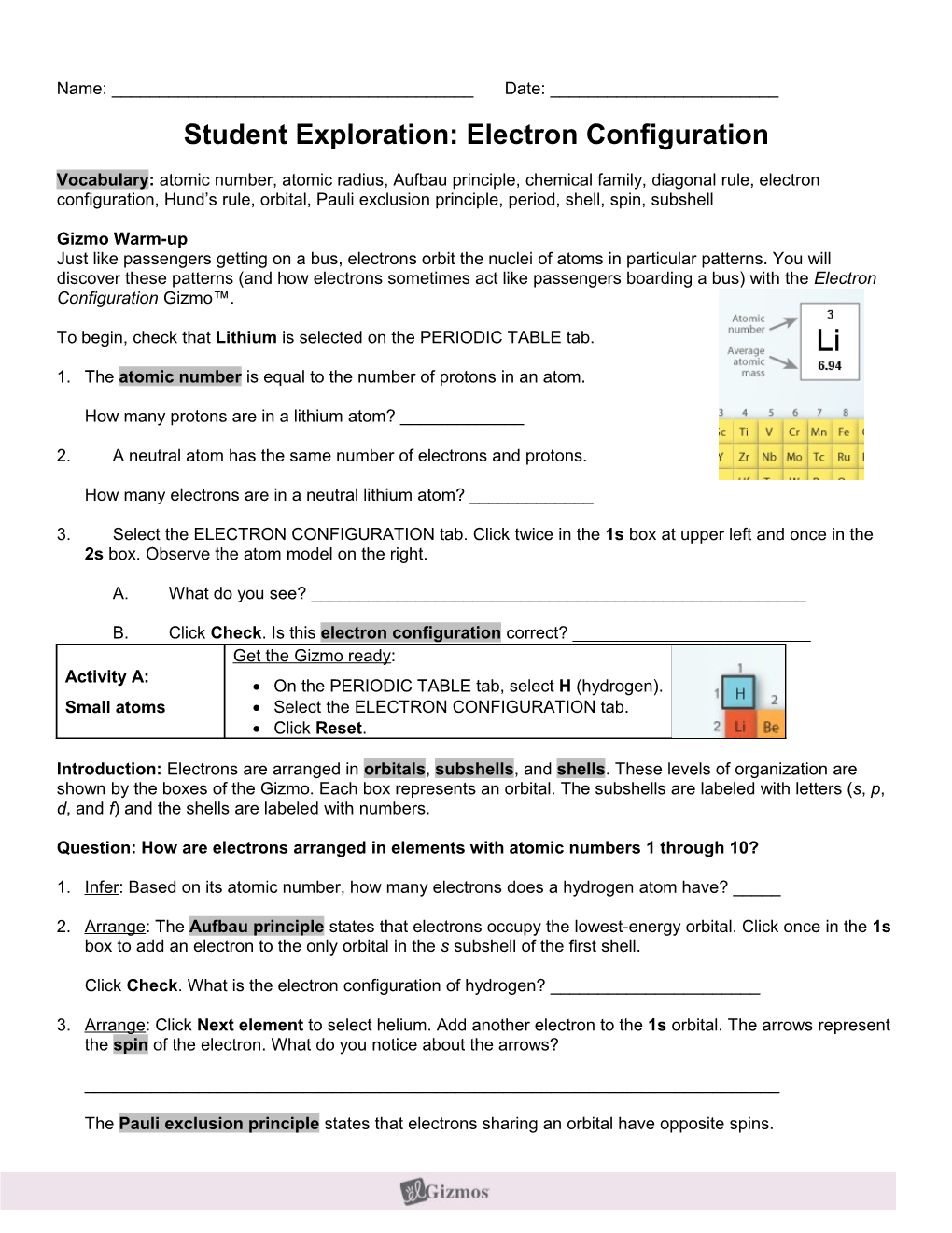 Student Exploration Sheet: Growing Plants