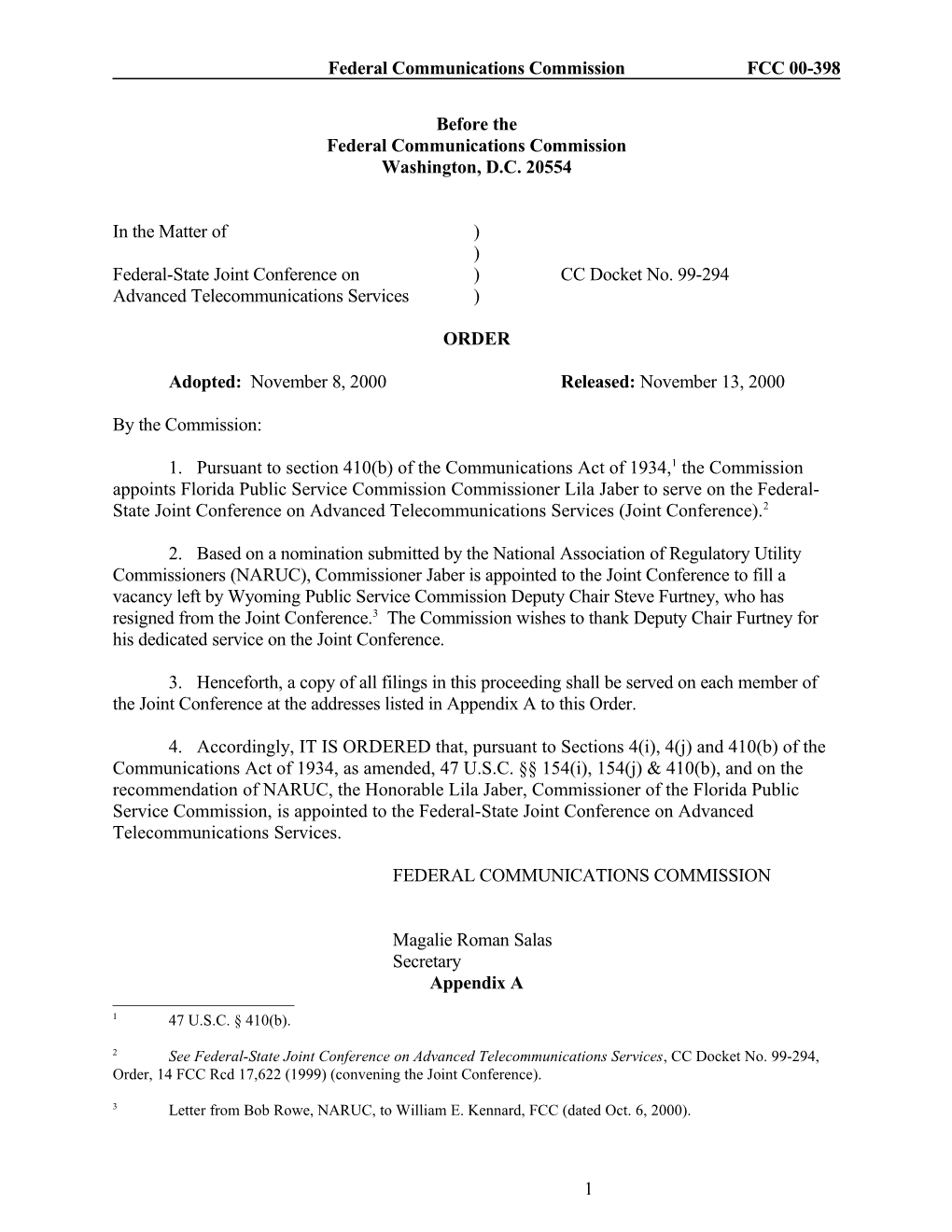 Federal Communications Commission FCC 00-398