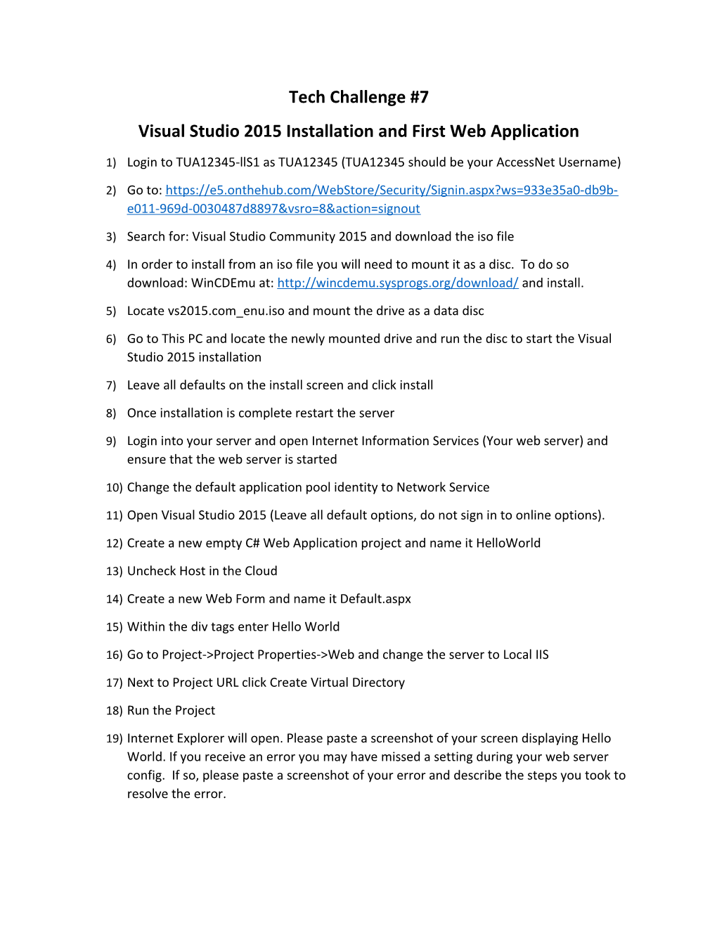 Visual Studio 2015 Installation and First Web Application
