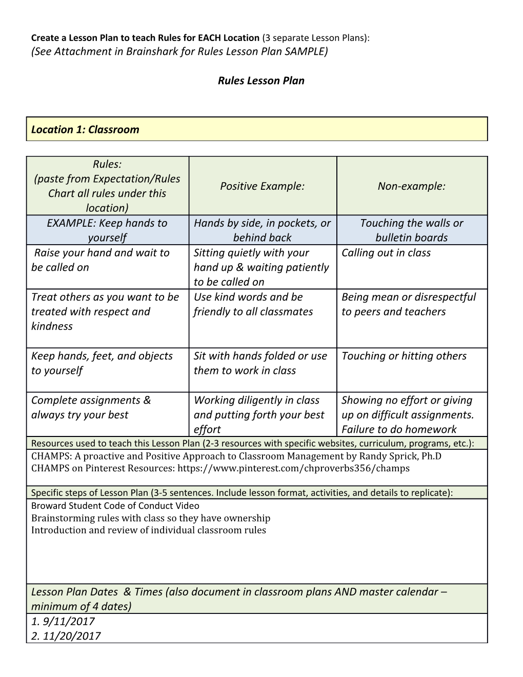 See Attachment in Brainshark for Rules Lesson Plan SAMPLE s6