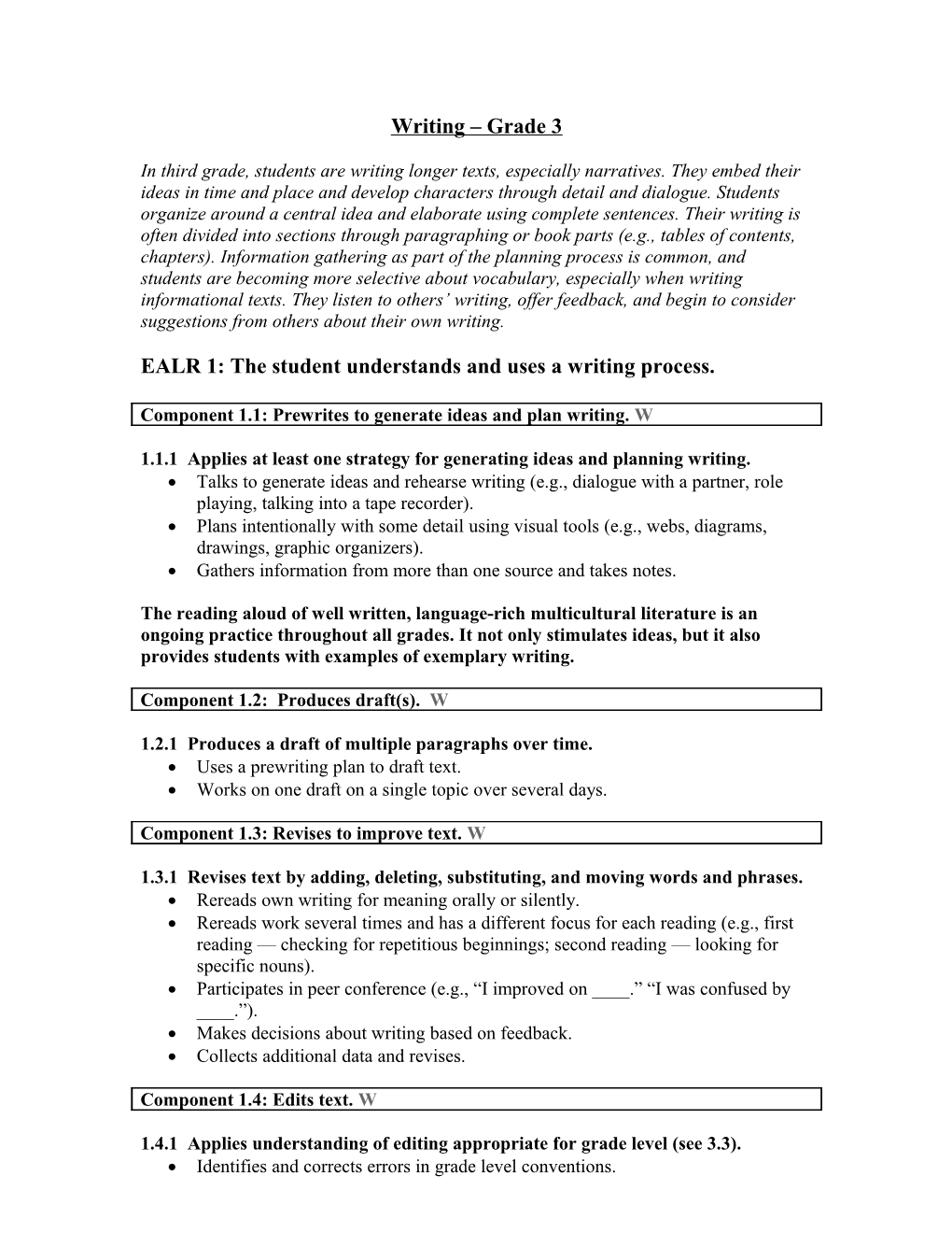 EALR 1: the Student Understands and Uses a Writing Process