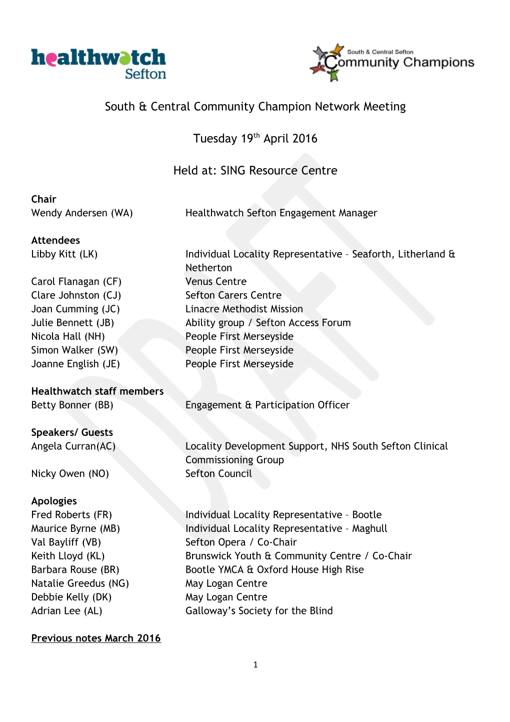 South & Central Community Champion Network Meeting